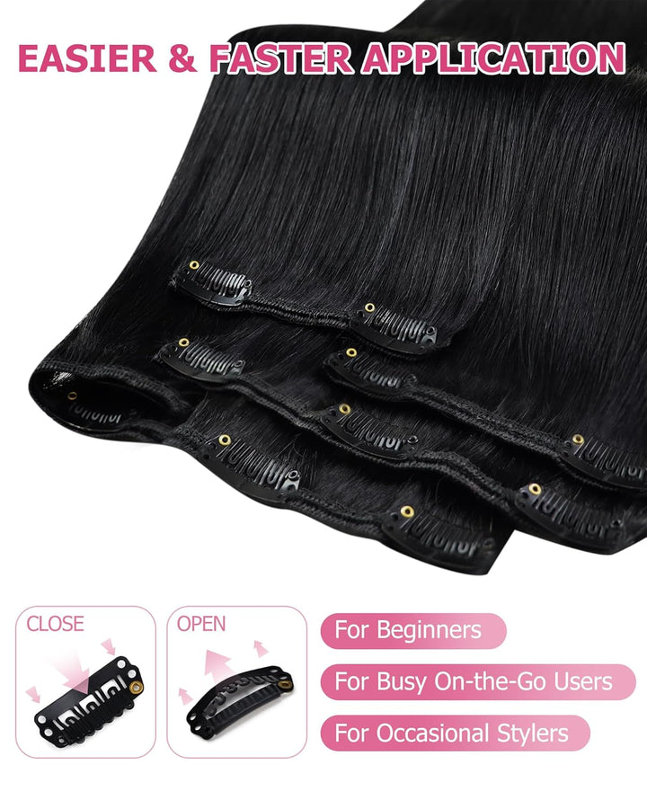 YoungSee Clip in Extensions Schwarz Clip in Extensions Echthaar Lang Echthaar Extensions Clip Schwar