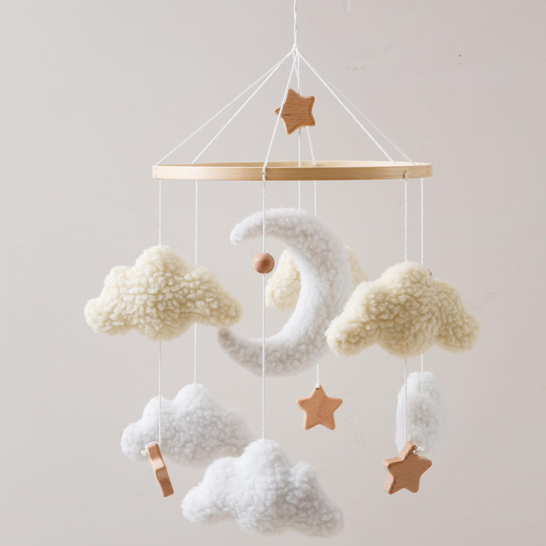 Baby Mobile für Babybett, Kuschelmond Filz Mobile Baby mit weichen Teddy-Elementen, handgemachtes Mo