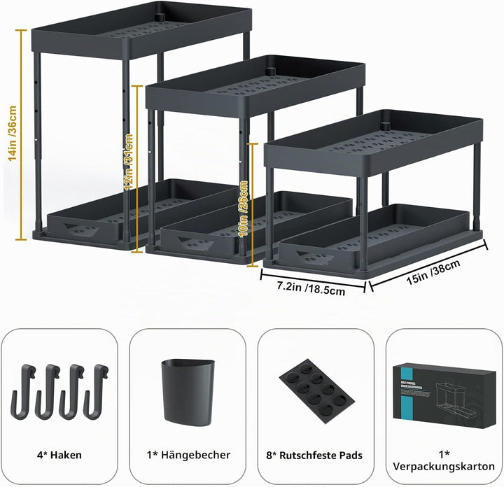 SKYSER Unter Waschbecken Regal Küche Organizer 2-stöckiger Schubladen-Organizer Anhebbares Schrank O