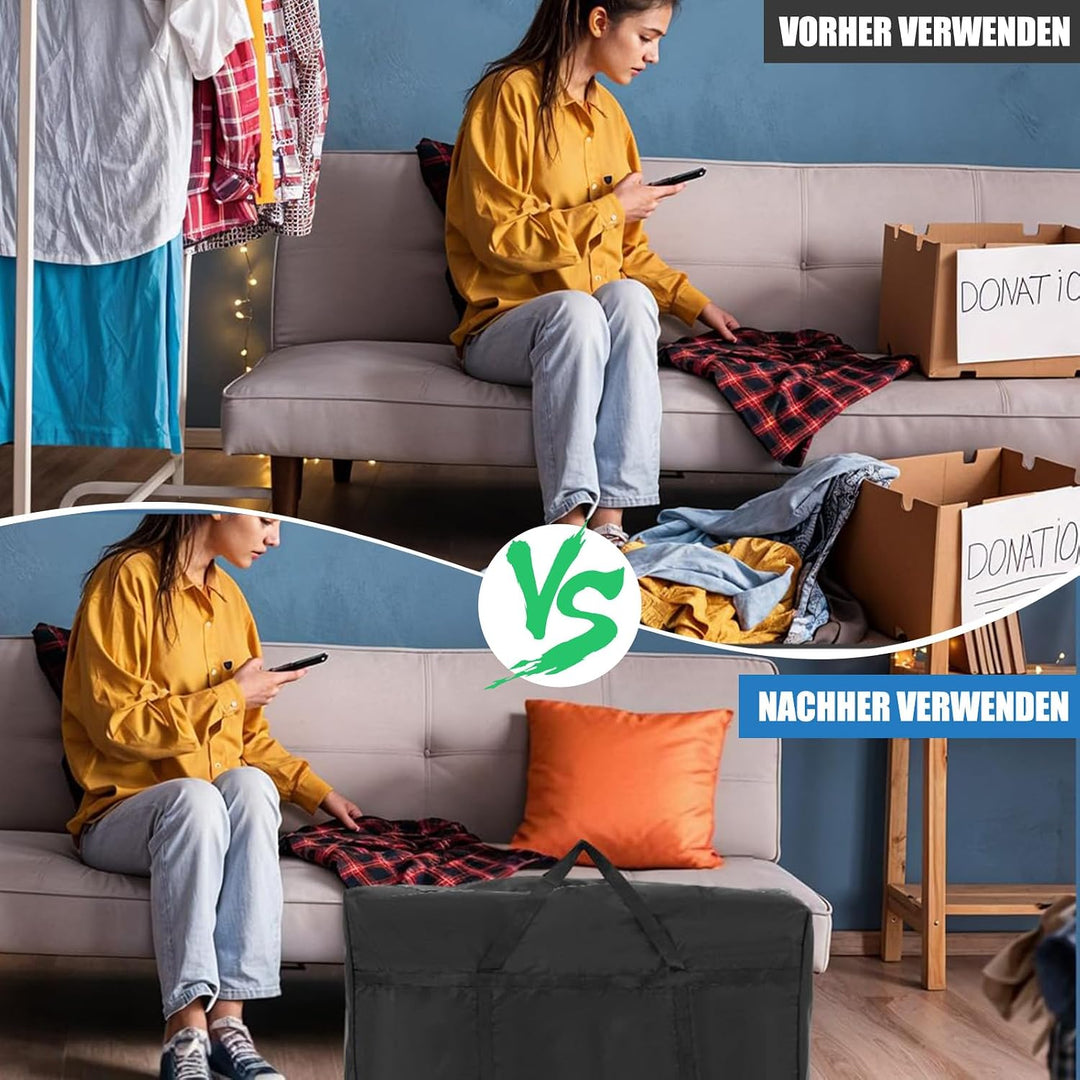 4 Stück 180L Grosse Aufbewahrungstasche - Oxford Heavy-Duty Umzugstaschen mit Reissverschlüssen Hand