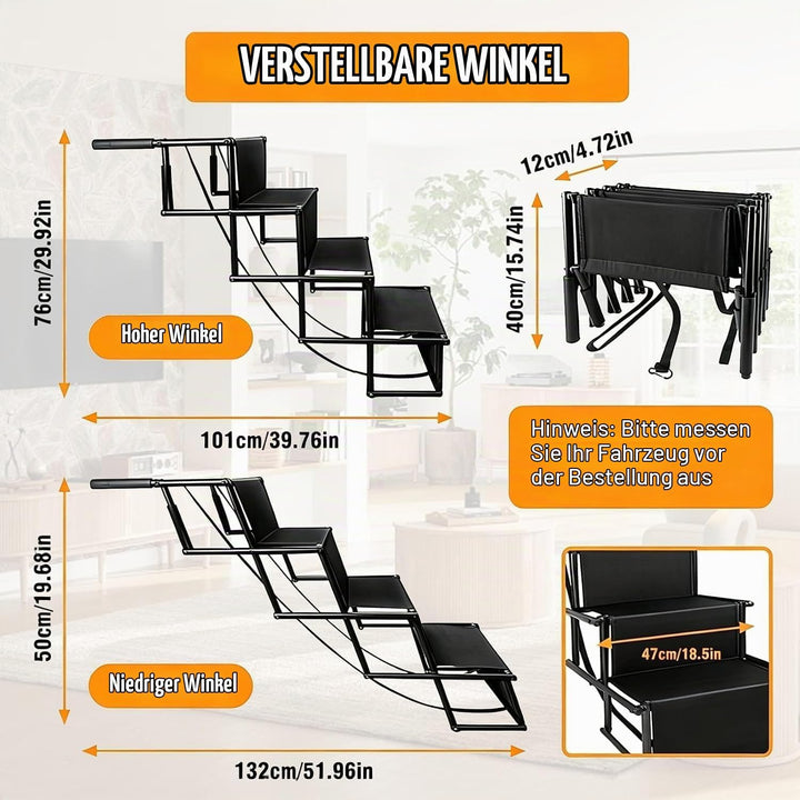 Hundetreppe Auto Klappbar, Hunderampe 4 Stufen für Auto, SUV &amp; Hohe Betten | Leichte Design bis 80 k