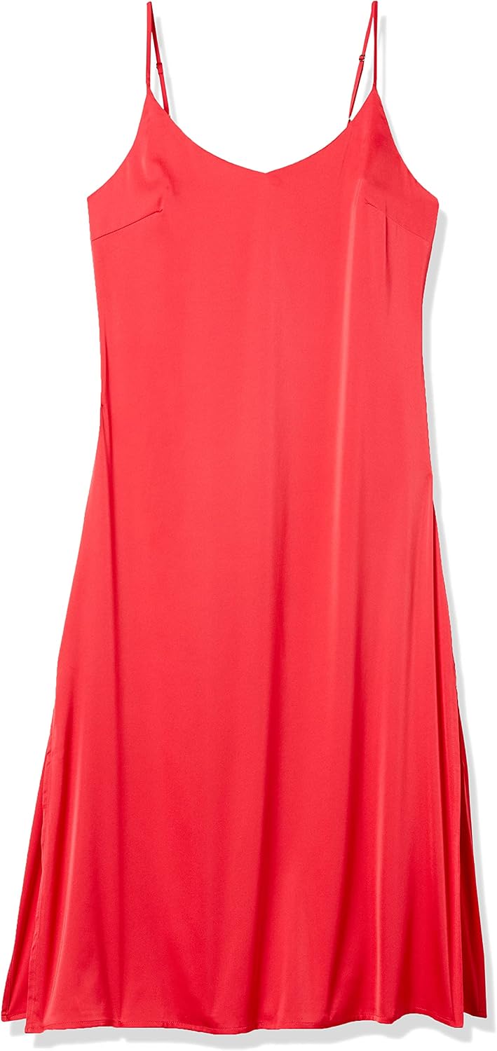 The Drop Damen Ana Silky Midi-Slip-Kleid mit V-Ausschnitt M Rot, M Rot