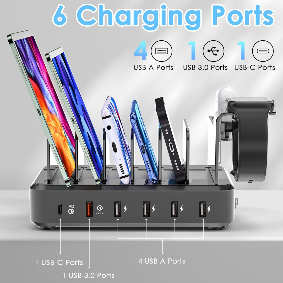 ZWOOS 68W/12A USB Ladestation mit 6 Anschlüssen und 20W PD Schnellladung für iPhone 14/13, 2-in-1 iW