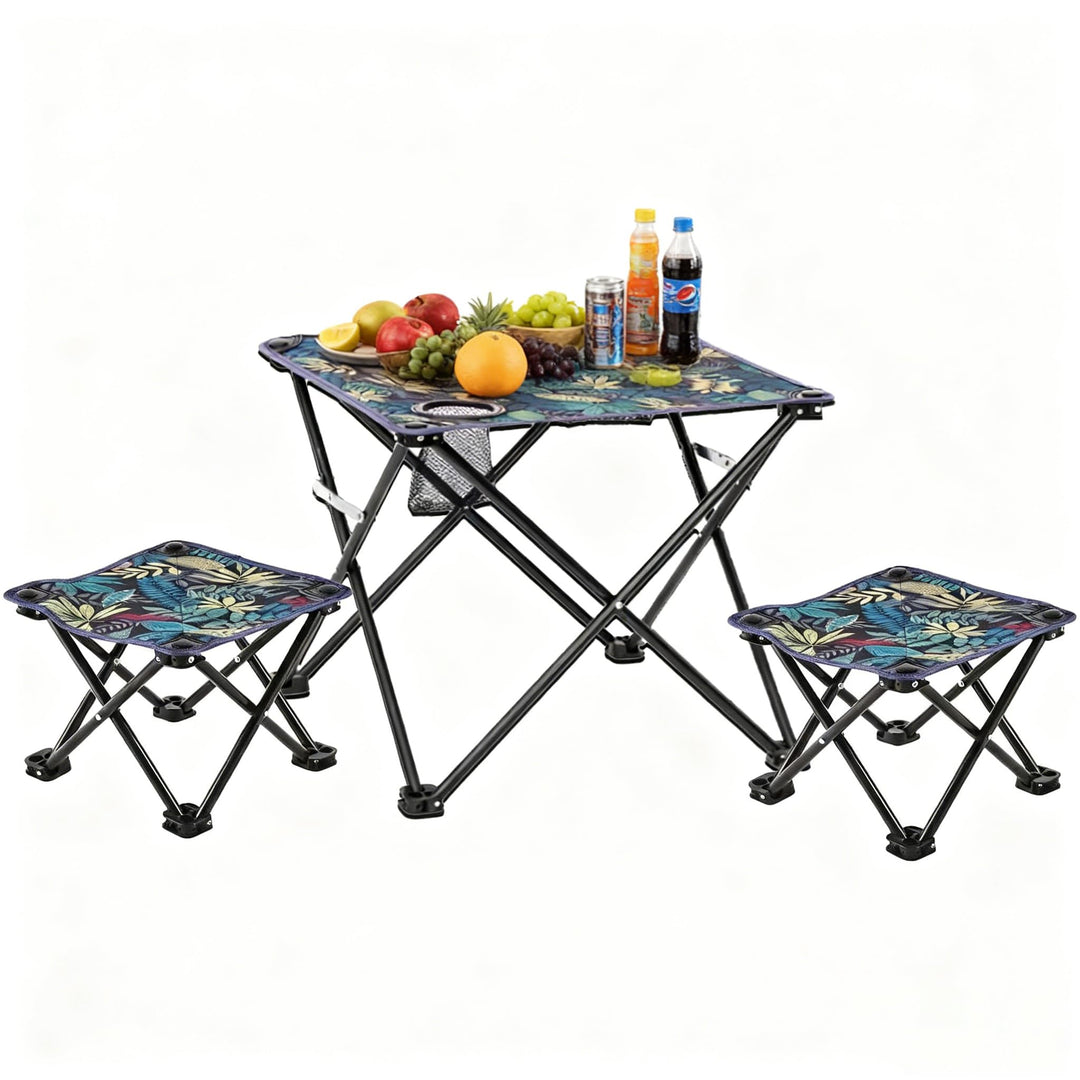 SNZ Campingtisch Klappbar mit 2 Klapphockern, Faltbarer Outdoor Tisch-Set aus Oxford-Nylon, Leicht T