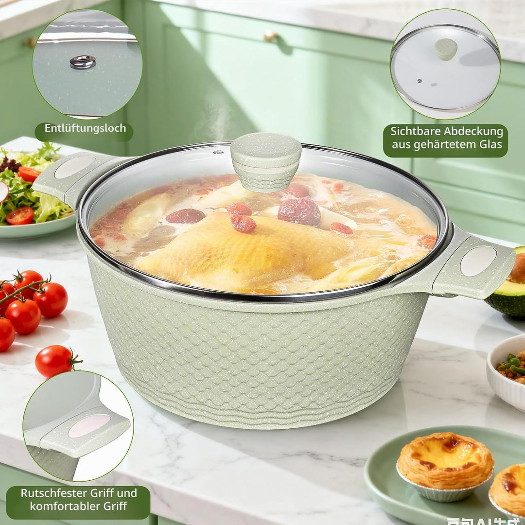 Antihaft Suppentopf 6,6L / 28 cm aus Aluminium mit Deckel &amp; Induktionsboden | Grosser Kochtopf für I