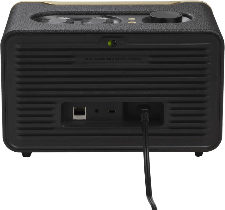 JBL Authentics 200 Smart Home Lautsprecher – 70er Jahre Retro-Design Bluetooth Box – Mit Quadrex Gri