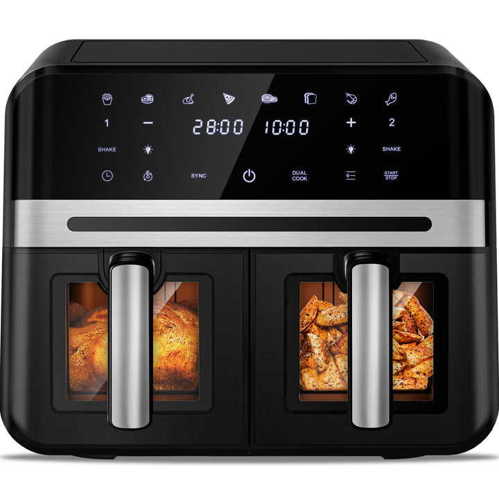 Airfryer,Heissluftfritteuse mit Sichtfenster,Heissluftfritteuse 2 kammern,Match & Synchronisierungsf