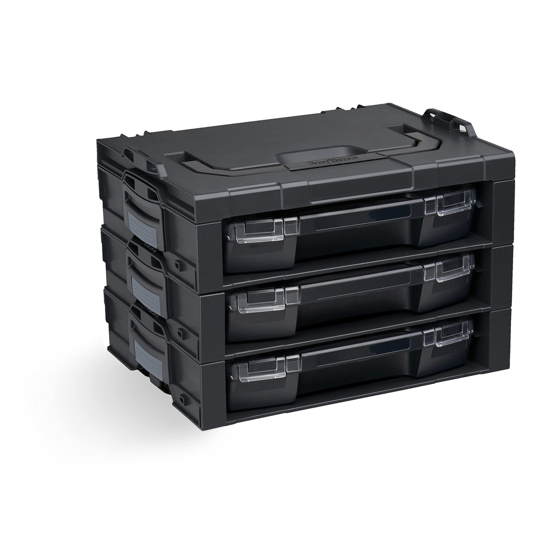 Bosch Sortimo i-BOXX Rack Aktiv Mit i-BOXX 72 Leer Schwarz | 3er Set | Stapelbarer Werkzeugkoffer |
