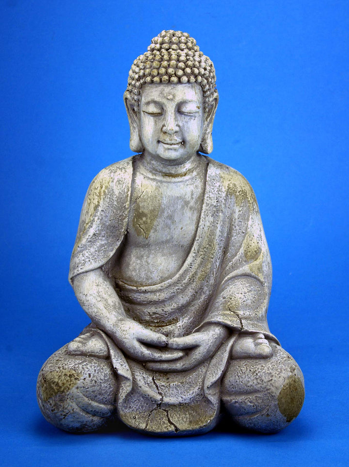 GeKi Trend Buddha Garten Figur 30,5 cm gross frostfest wetterfest grau Antik Stein-Optik Deko