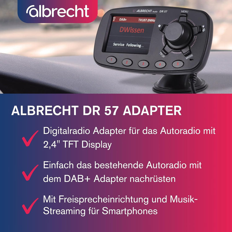 Albrecht DR 57 Adapter zum Aufrüsten von Auto-Radios, 27257, FM-Transmitter für DAB+ Sender und Blue