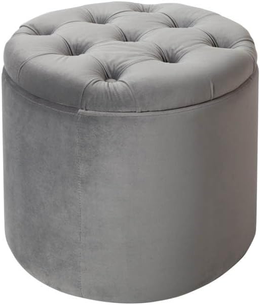 riess-ambiente.de Eleganter Hocker MODERN BAROCK 50cm Silbergrau Samt Couchtisch Tisch Aufbewahrungs