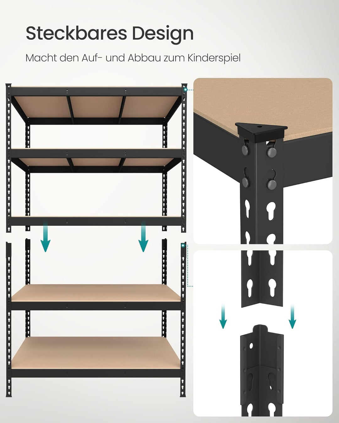 SONGMICS Schnelle Montage, Schwerlastregal, Standregal, Lagerregal, Küchenregal, Regal, 5 Ablagen, 6