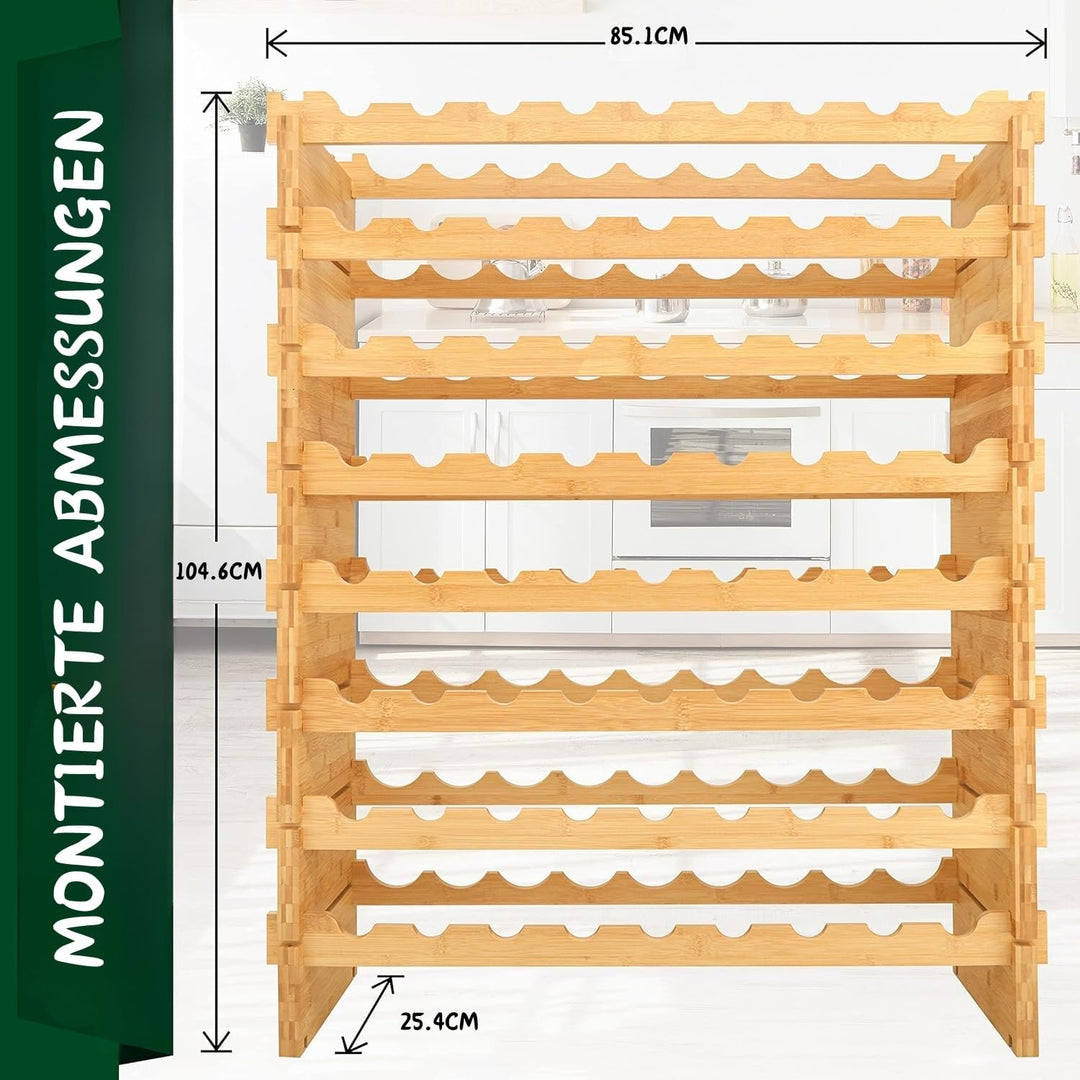NutriChef Weinregal aus Bambus Holz – 72 Flaschen, 4 Etagen – Stapelbares Flaschenregal für Keller o