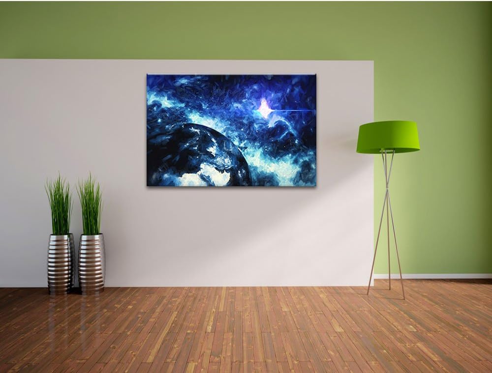 Pixxprint die Erde von Oben bei Nacht Kunst Pinsel Effekt, Format: 100x70 auf Leinwand, XXL riesige