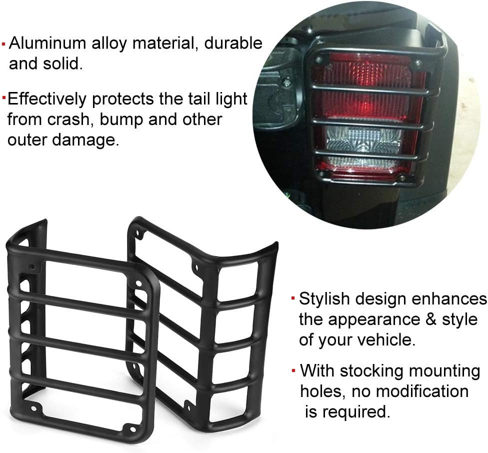 Yctze 1 Paar Rücklicht Lampenabdeckung, Aluminiumlegierung Rücklichter Guard Protector für JK Wrangl