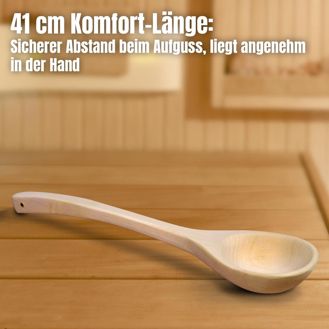 Sauna-Kelle 41 cm - Finnische Birke - Natur unbehandelt - Langlebiger Stiel - 100 ml Füllmenge für S