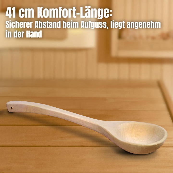 Sauna-Kelle 41 cm - Finnische Birke - Natur unbehandelt - Langlebiger Stiel - 100 ml Füllmenge für S
