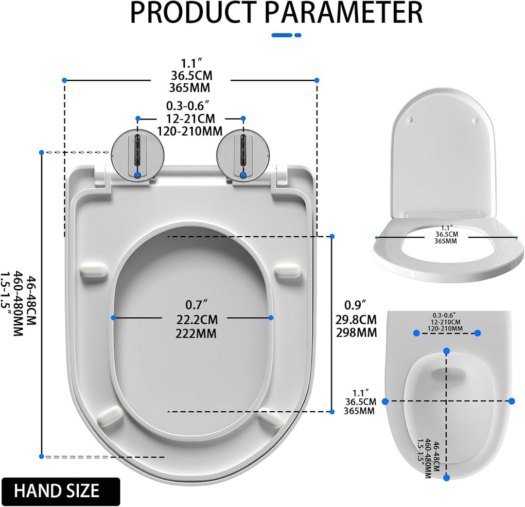 WC-Sitz D-Form Luxus Weiss Absenkautomatik Toilettendeckel Ergonomisches Design mit Quick Release Sc