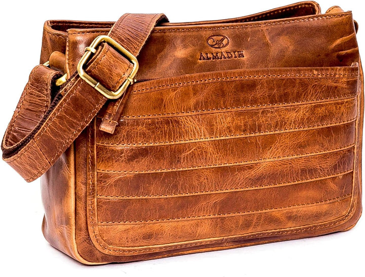 ALMADIH Premium Leder Damentasche Umhängetasche AYA BD - 2 Hauptfächer Ledertasche Clutch Handtasche