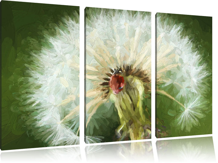 Pixxprint Marienkäfer auf Pusteblume als Leinwandbild/Grösse: 3 Teilig (120x80) cm/Wandbild/Kunstdru