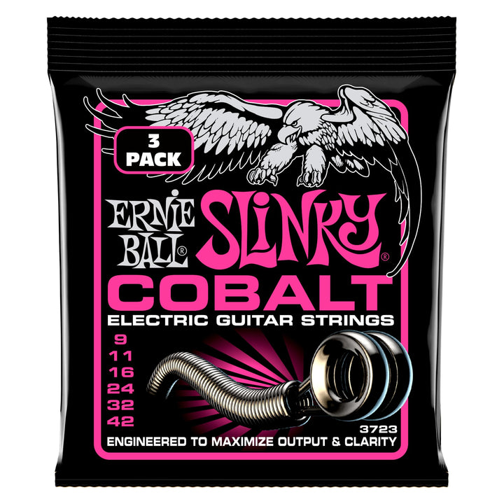 Ernie Ball Super Slinky Cobalt E-Gitarrensaiten, 3-er -Pack, Stärke 9-42 Super (9-42) 3 Stück, Super