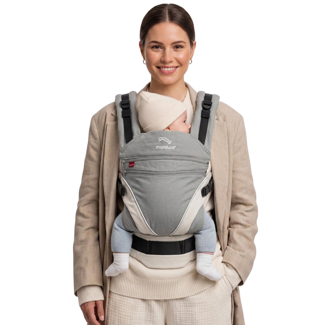 Manduca Babytrage XT > grey-white < All-In-One Babytrage für Neugeborene ab Geburt, Babys &amp; Kleinkin