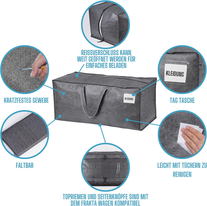 VENO 6-er Pack extra grosse Umzugstaschen mit Rucksackgurten, Umzugshelfer, starke Griffe und Reissv