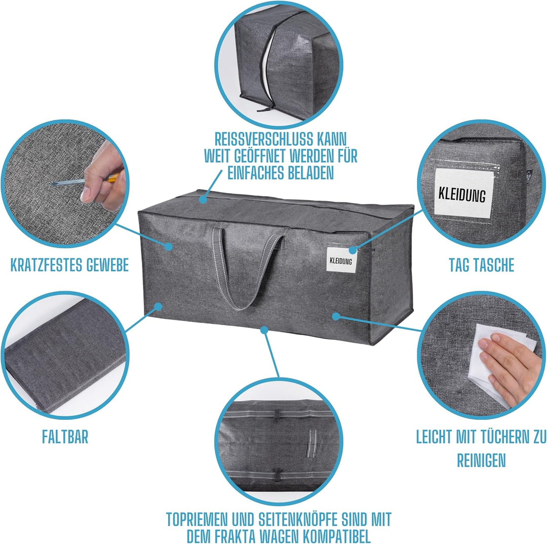 VENO 2-er Pack extra grosse Umzugstaschen mit Rucksackgurten, Umzugshelfer, starke Griffe und Reissv