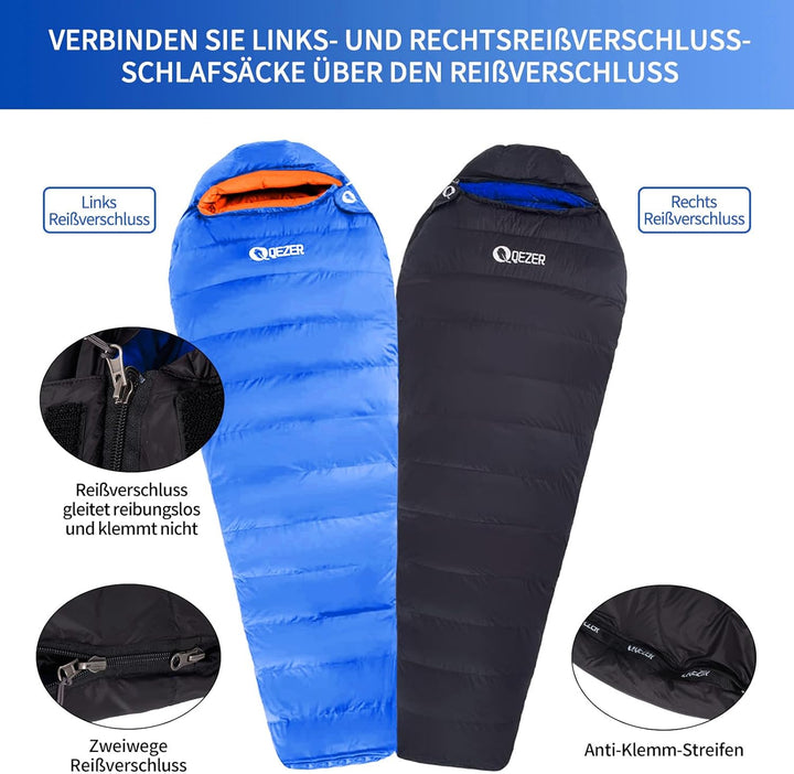 Daunenschlafsack,Warmer Leichter Winter Schlafsack 0°C bis -23°C für Erwachsener und Kind 4 Jahresze