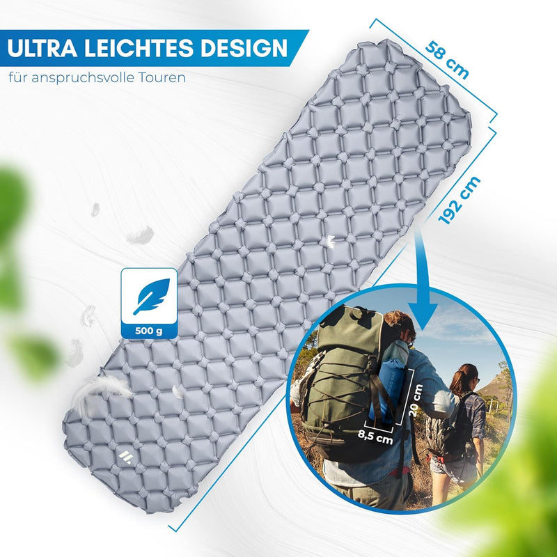 NORDMUT® Isomatte Camping Matratze [mit Reparaturset] Isomatte Outdoor Luftmatratze | Isomatte Ultra