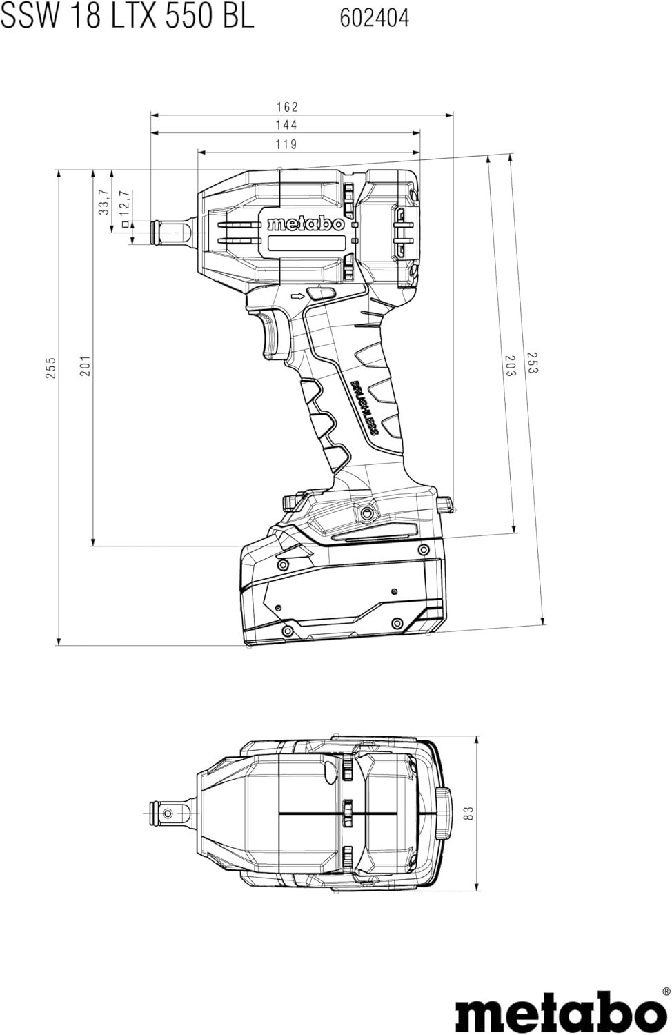 metabo Akku-Schlagschrauber SSW 18 LTX 550 BL - 18 V, 550 Nm, 1/2" Aussenvierkant - Brushless, handl