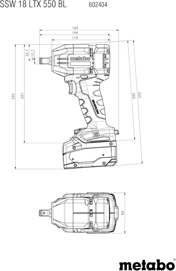 metabo Akku-Schlagschrauber SSW 18 LTX 550 BL - 18 V, 550 Nm, 1/2" Aussenvierkant - Brushless, handl