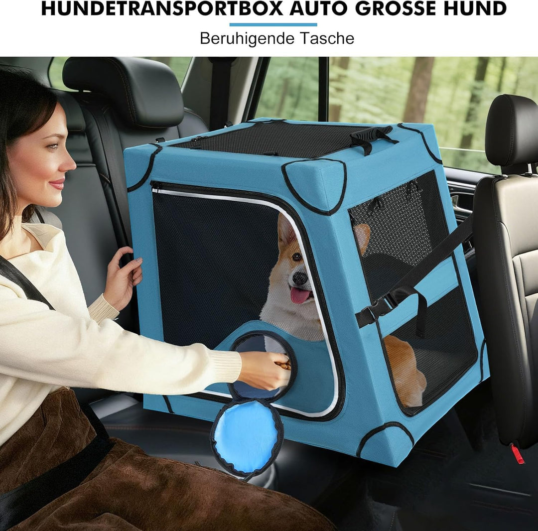 Snagle Paw Faltbare Transportbox,Stabiler Transportbox Hund Rückbank mit Kopfstützen-Gurt, Metallrah