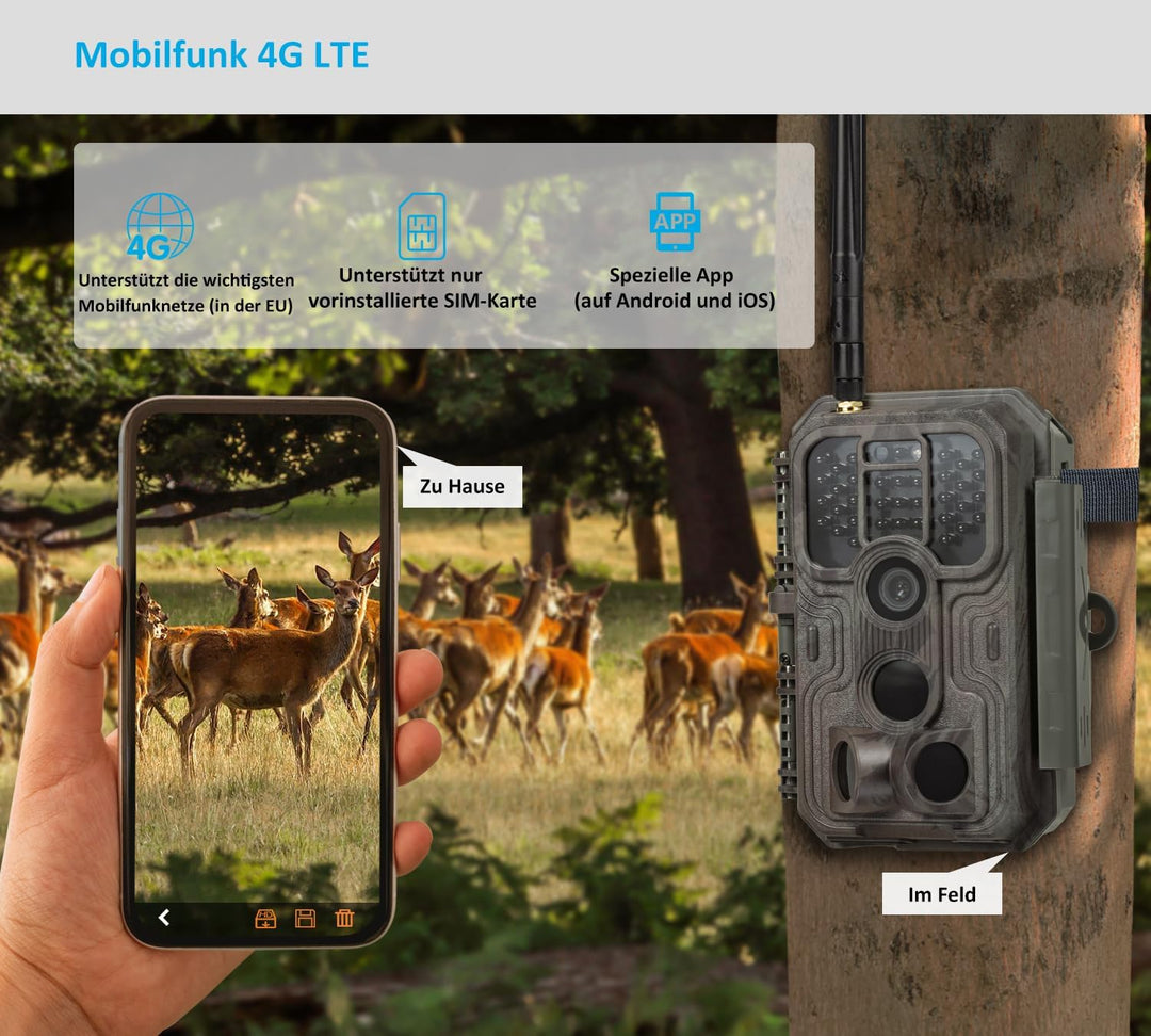 Meidase S950 4G LTE Wildkamera Handyübertragung App, Wildtierkamera mit Nachtsicht Bewegungsmelder,