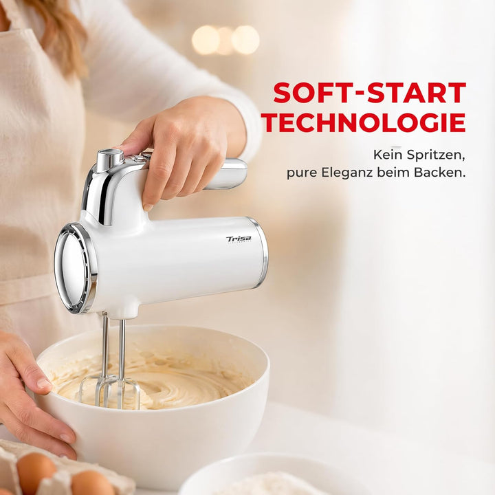 Trisa Handrührgerät - 6 Geschwindigkeiten mit Turbo, Langsamer Start, Chrom-Design, Edelstahl Rührbe