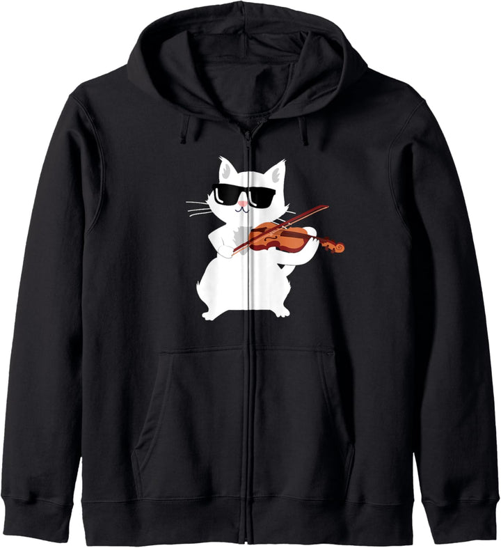 Cat Playing Violin Fiddle Kapuzenjacke