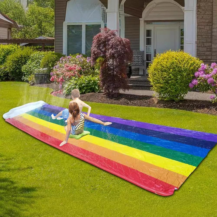 480x140 cm Wasserrutsche Garten für Kinder, Doppelte Wasserrutschmatte mit Bodyboards, Wasserrutsche