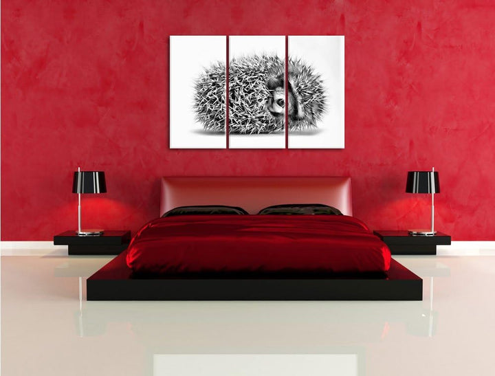 Pixxprint Kleiner niedlicher Baby Igel als Leinwandbild/Grösse: 3 Teilig (120x80) cm/Wandbild/Kunstd