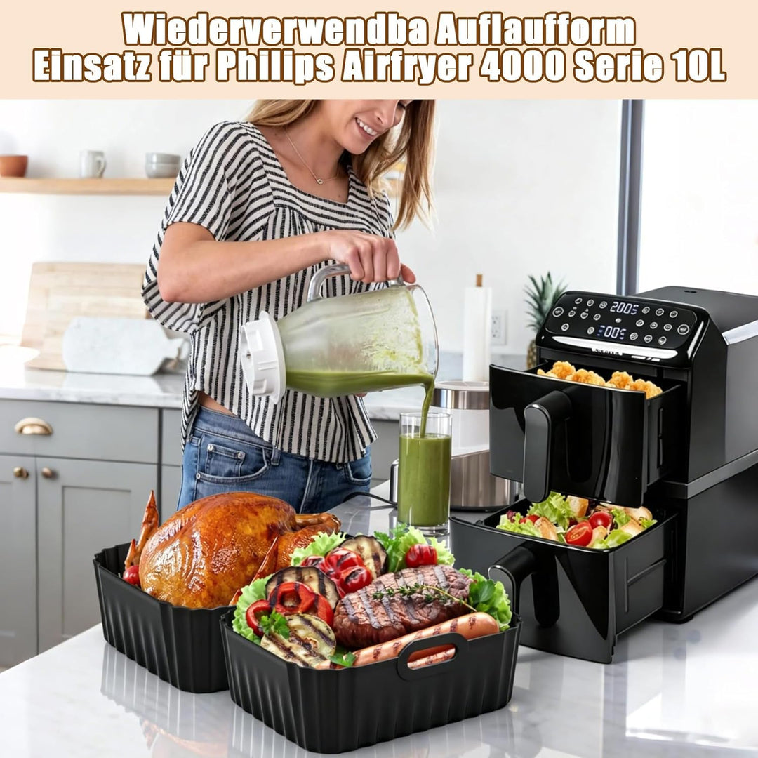 Heissluftfritteuse Zubehör für Philips Airfryer 4000 Series Stacked Dual Basket 10L, 2PCS Silikonfor