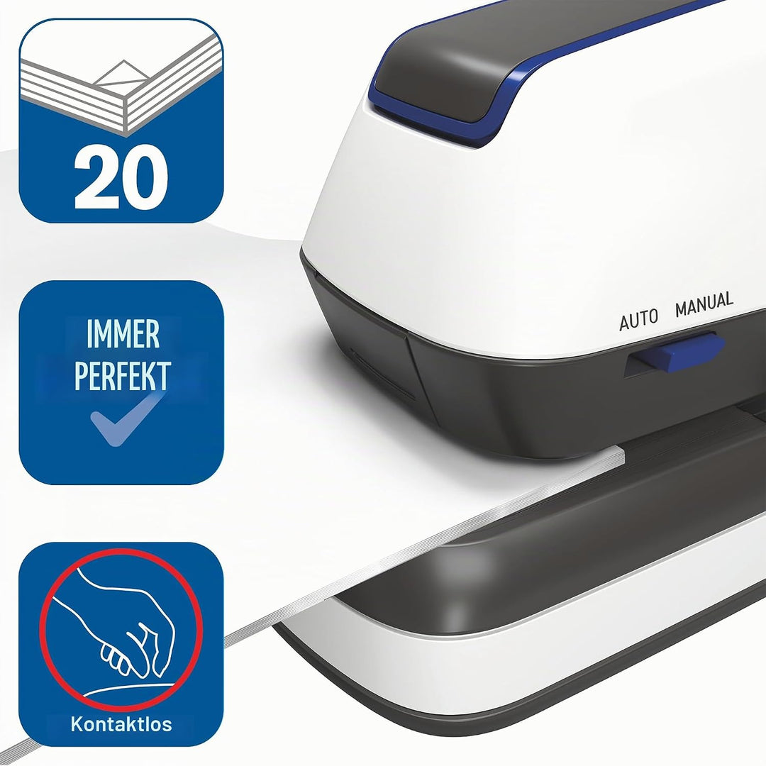 Rapid Optima 20E Elektrischer Tacker, Set aus Tacker und 1000 x Heftklammern, Kapazität 20 Blatt, mi