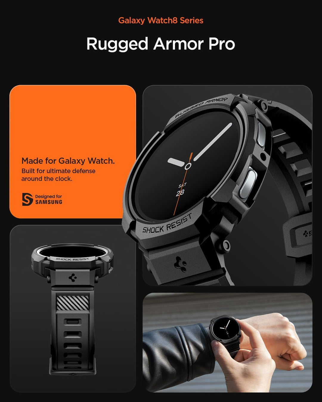 Spigen Rugged Armor Pro Hülle mit Band für Samsung Galaxy Watch 9/8 44mm | TPU-Unibody-Hülle mit Arm