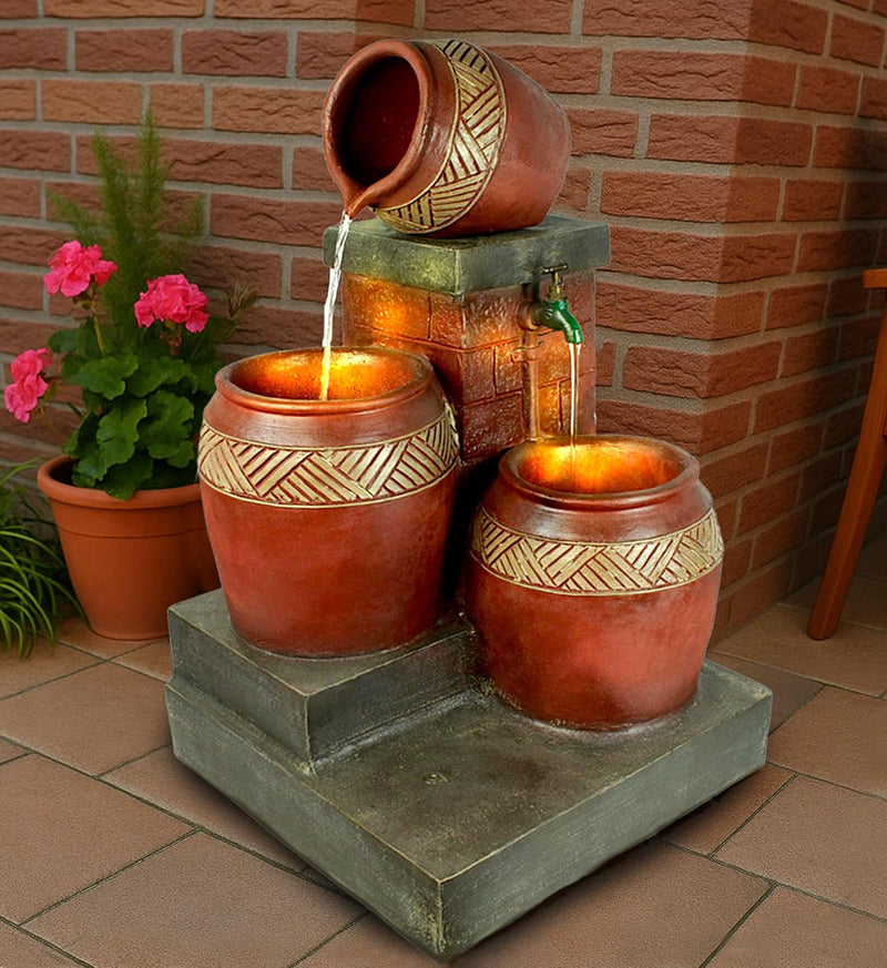 Gartenbrunnen mit LED Beleuchtung Springbrunnen Krüge Zierbrunnen Terrassenbrunnen Balkon Brunnen Ga