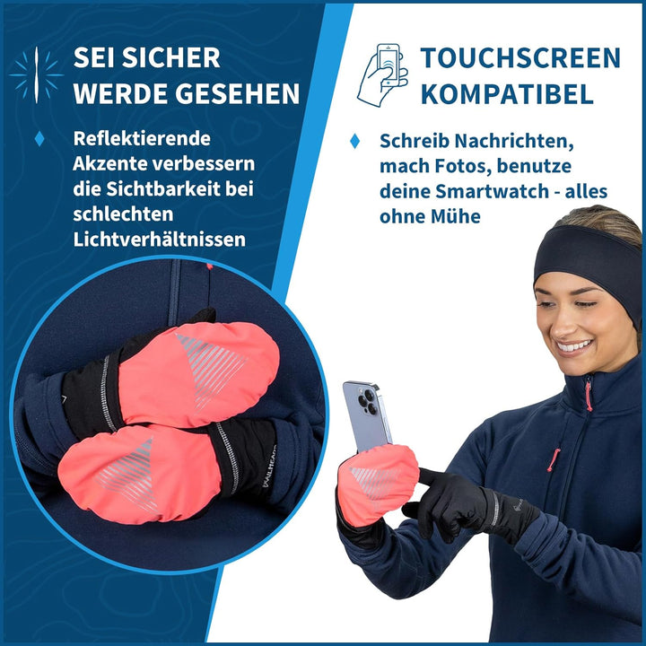TrailHeads Damen Touchscreen-Handschuhe mit reflektierender wasserdichter Fäustlingschale, wandelbar