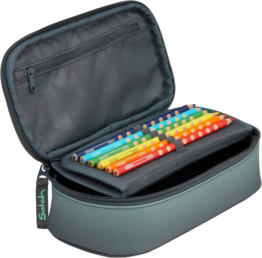 Satch Schlamperbox extra gross inkl. Trennfach Reissverschlussfach Stiftehalter Geodreieck Sichtfens
