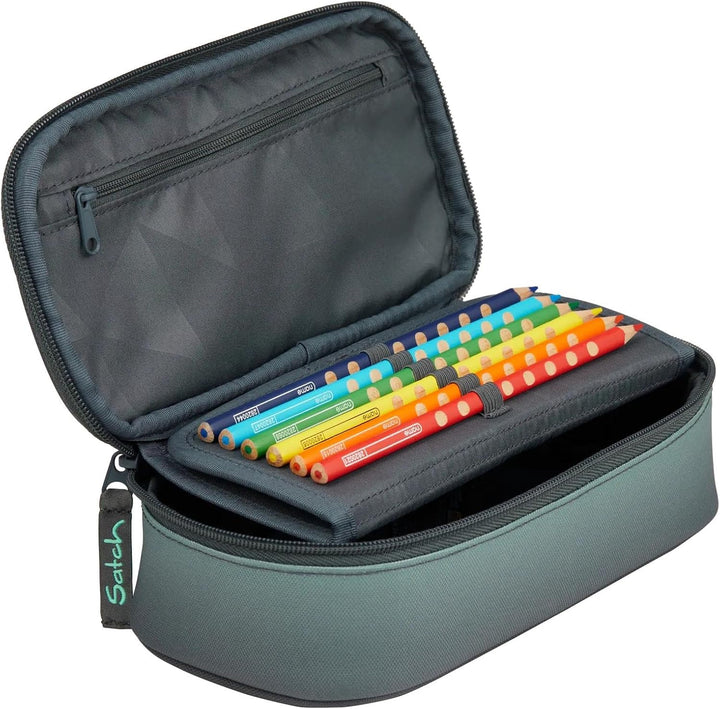 Satch Schlamperbox extra gross inkl. Trennfach Reissverschlussfach Stiftehalter Geodreieck Sichtfens