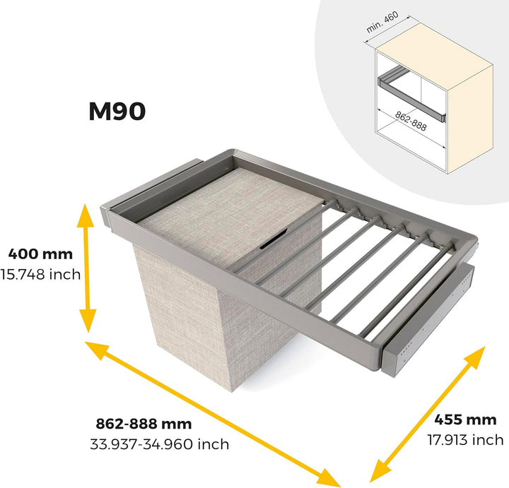 Emuca - Satz aus 7-Stangen-Hosenhalter, Wäschekorb und ahmen für Schrank Quartz, mit Soft-Close- und