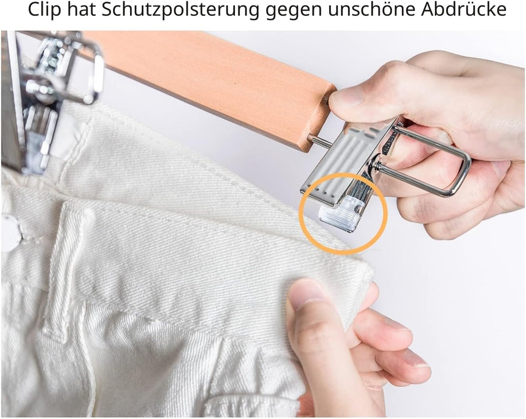 Amber Home 10 Stück 36cm Natürliche Kleiderbügel aus Holz, Robust und Glänzend Hosenbügel Aufhänger