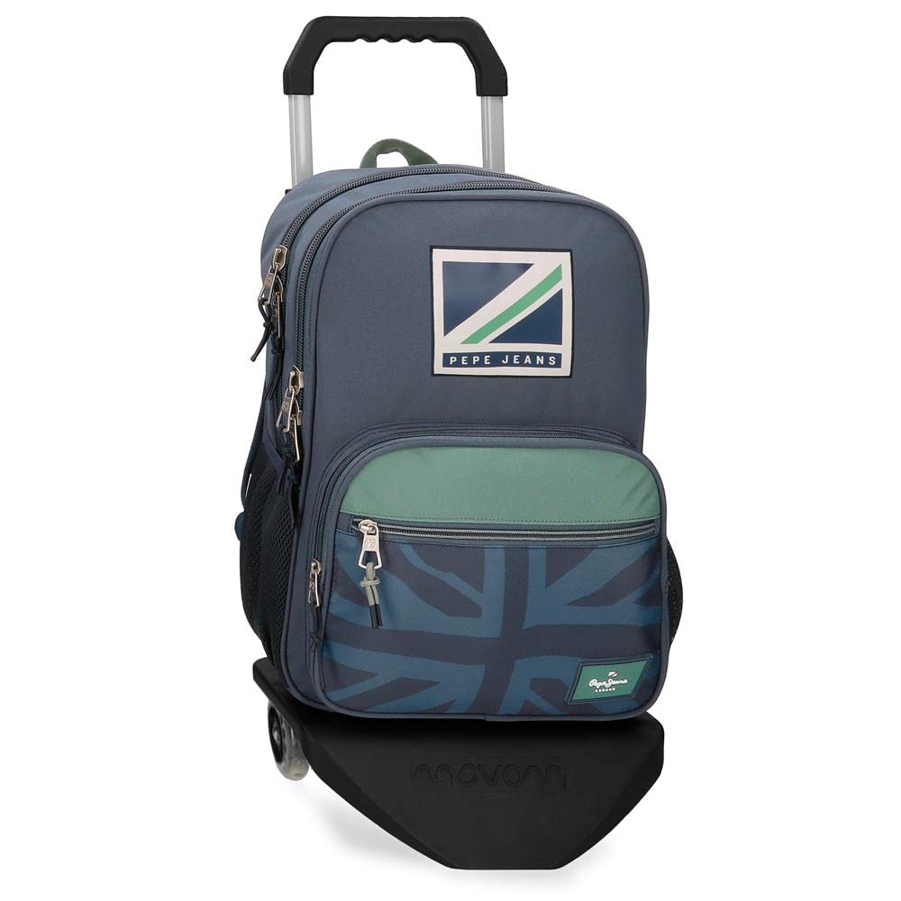 Pepe Jeans Tom Schulrucksack mit Zwei Fächern Blau Rucksack 40 + Trolley, Rucksack 40 + Trolley