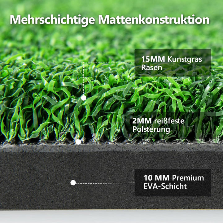 GYMAX Golf Abschlagmatte, Golf Übungsmatte mit 2 Gummi-Tees, 2 Ausrichtungsstäben & 6 Abschlagpositi