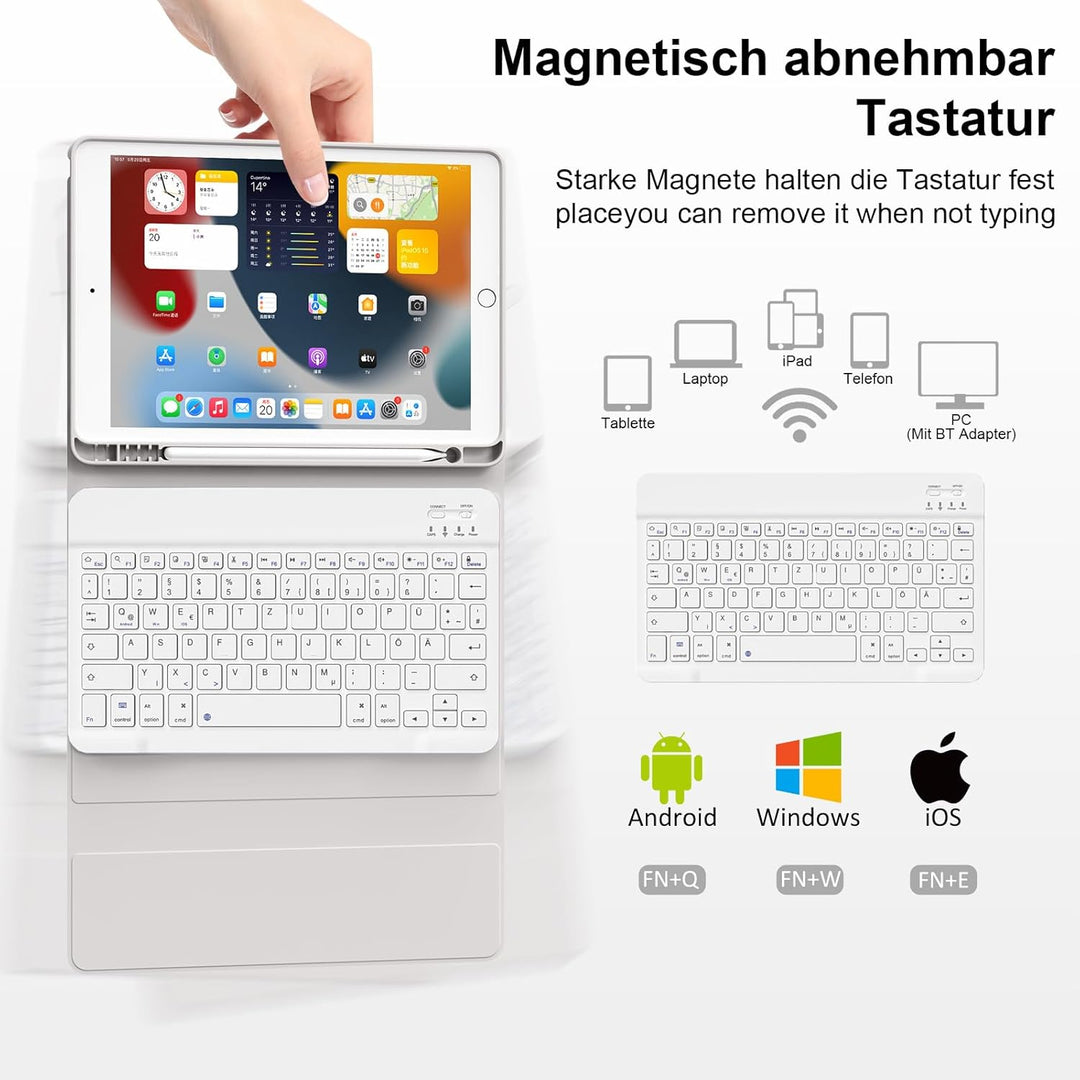 Tastatur Hülle für iPad 9./ 8./ 7. Generation (2021/2020/2019) mit Stifthalter, Soft TPU Schutzhülle